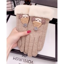 Warm gloves cashmere touch screen women plus velvet winter riding students cute gloves wool Korean version of thick driving cold