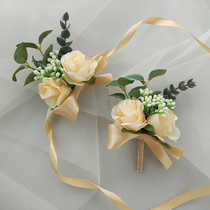 Bridesmaid wrist flower Sister hand flower wedding corsage Bride and groom wedding forest small fresh Korean lapel flower bracelet