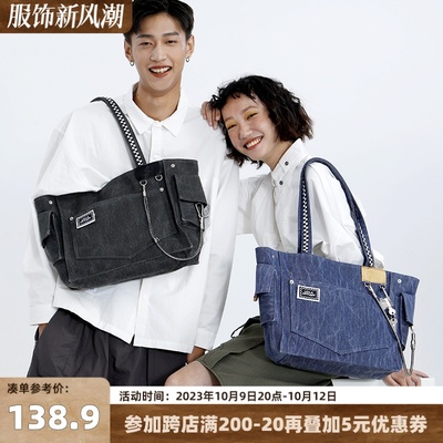 taobao agent Genuine denim capacious brand shoulder bag, one-shoulder bag