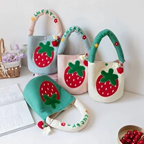 Embroidery Strawberry Bag for children handbag girl Summer baby cute bucket hand carrying sails cloth bag student canvas