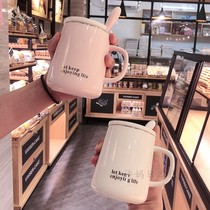 Japanese drinking cup with spoon mug coffee cup Ceramic cup Office with lid covered Female household use