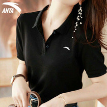 Anta polo shirt short sleeve woman 2022 Summer new speed dry breathable loose black t-shirt flip-collar movement compassionate