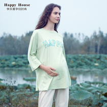 Happy house pregnant woman knit printed 80% sleeves straight body type long blouse 2022 new pregnant woman T-shirt spring sweatshirt