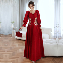 Toast Bride 2021 new winter thick wine red wedding banquet annual evening dress dress