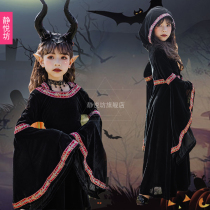 Halloween childrens costume black little devil witch vampire dress wizard gown Wizard long sleeve cos