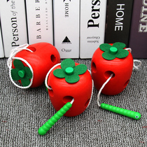 Childrens Mongolian puzzle early childhood education large insects eat apple baby wooden thread beaded toy 1-2-3 years old