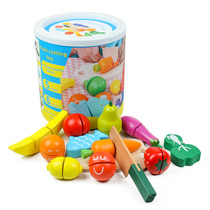 Baby children early education wooden toys barreled fruit cut to see house cut fruits and vegetables toys 1-2-3 years old