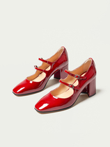 ANN French style retro coarse heel single shoe 2022 spring new high heel shoe red word cingulum Marie Jean girl shoes