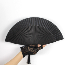 Fan Folding Fan Paper Gust China Wind Lace Small Black Bamboo Bone Fan Summer Women Portable Jk Folding Trampoline Fan