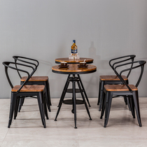 American wrought iron casual table and chair combination simple retro bar cafe balcony lifting solid wood Mini Round Table