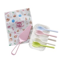 Three-in-one plastic color birthday cake knife and fork plate set 5 plate fork 1 knife disposable birthday cake knife and fork plate