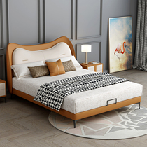 Light luxury Italian leather bed single bed Princess room childrens bed boy solid wood bed designer youth girl bed