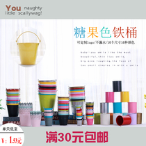 Tin flower bucket Flower arrangement Flower shop decoration fleshy flower pot Painted bucket wild mini candy color small iron bucket
