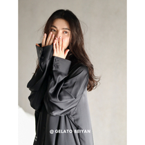 Beyyeon Sleepwear Woman Spring Autumn Season Emulation Silk Black Sexy Lace Sleeping Dress Thin Section Woman Summer Ice Silk Long Sleeve Home Dress