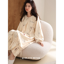 Bei Yan Pajamas Women's Spring and Autumn Cotton Long Sleeve Loose Large Size Pregnant Women's Sleeping Dress Sweet Girls Home Dress