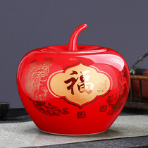 Jingdezhen ceramics Chinese red apple storage jar vase Chinese style living room decoration ornament wedding gift