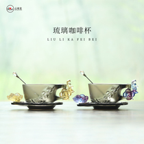 Xinyuantang glass coffee cup set with spoon with cup and saucer European style simple afternoon tea cup for friendly gift