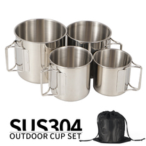Outdoor 304 stainless steel folding Cup mountaineering set Bowl camping barbecue portable storage rice bowl travel 4 pieces Cup Bowl