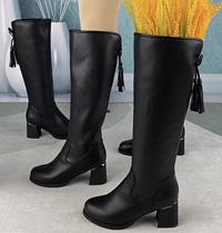 Mid-tube boots womens 2022 autumn and winter mid-low heel side zipper large elastic slim plus velvet but not knee Martin boots 34-41