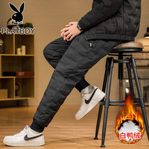 Playboy mens down pants winter thickened outside wear warm pants 2021 new cotton pants slim-fit cold pants