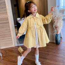 Girl windbreaker 2021 Autumn New Princess style Foreign style coat little girl lapel coat big child coat tide