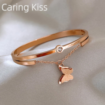 Carring Kiss butterfly titanium steel bracelet female minimalist fashion 100 hitch a small crowddesign bracelet Valentines Day gift