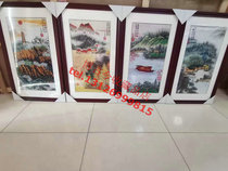 Su embroidery Jiangshan Wanlihong four screens He Jianying creative decorative paintings home hanging paintings 4 frames framed