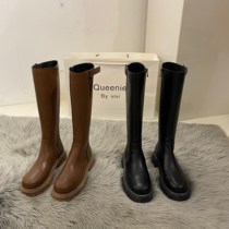 ITSK boots female winter boots but knee thick soles Brown plus velvet Knight boots