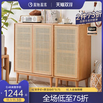 Original raw solid wood shoe cabinet home door locker living room furniture Oak rattan porch cabinet F8091