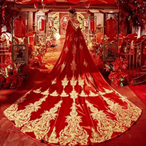 Fengguanxiao Wedding Dress Full Bride 2021 New Chinese Wedding Dress Court Style Hanfu Cloak Xiuhe Big Tail
