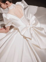 Zhilu) main wedding dress 2021 summer new bride satin court tail simple temperament princess wind out