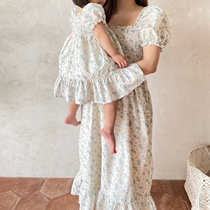 South Korean childrens dress Mothers dress in summer clothes 2022 Ocean Korean version Fried Street Fashion Shatter foam Blister Sleeves Dress