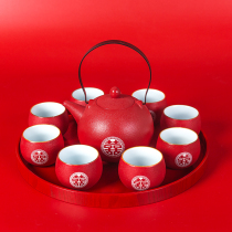 Wedding tea set set ceramic red tea cup wedding gift large king teapot change Tea Cup whole set of gifts