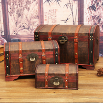 Retro wooden box home bed large storage box with lock password treasure box valuables collection storage box