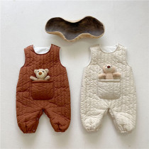 Baby children Korean winter cotton cotton plus velvet jumpsuit mens baby ha clothes out vest long climbing clothes childrens clothes