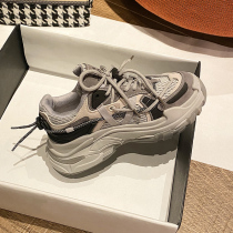 Giant leg long ~ leather father shoes female ins tide 2021 spring and autumn breathable mesh thick bottom casual running sneakers