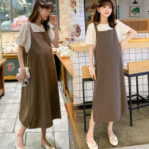 Maternity summer dress 2021 new fashion temperament small fresh two-piece set of age-reducing thin pregnant woman stitching dress