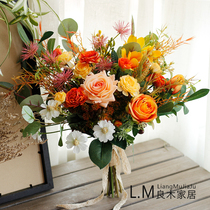 Hand touted bridal wedding Nordic emulated floral bouquet home swing room decorated flower arrangement small frescoed suit with bottle