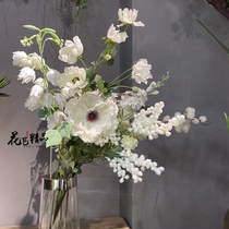 Light luxury white flower leaves wedding wedding home flower arrangement photography props ornaments simulation flower anemone Rose