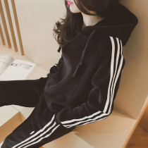 Pregnant women winter suit 2021 Winter plus velvet maternity dress foreign style loose sports two-piece autumn and winter fashion women