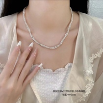 South Korea s925 silver pearl necklace female crushed silver wrapped around double layer superimposed high - luxury niche kkkchain new style