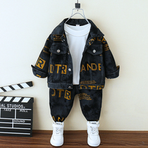 Boys spring clothing suit 2022 new foreign air boy handsome clothes wave children tooling trendy fried street two pieces