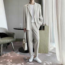 Spring and Autumn Senior Temperament White Loose Suit Set Men Korean ins Handsome Casual Suit Jacket Tide