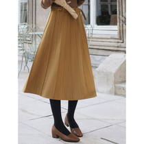 Moli autumn winter simple Vintage Wool high waist half length umbrella skirt loose medium length commute A-line skirt q3641
