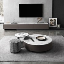 Italian minimalist size round rock plate high and low tea table TV cabinet combination modern minimalist living room small apartment tea table