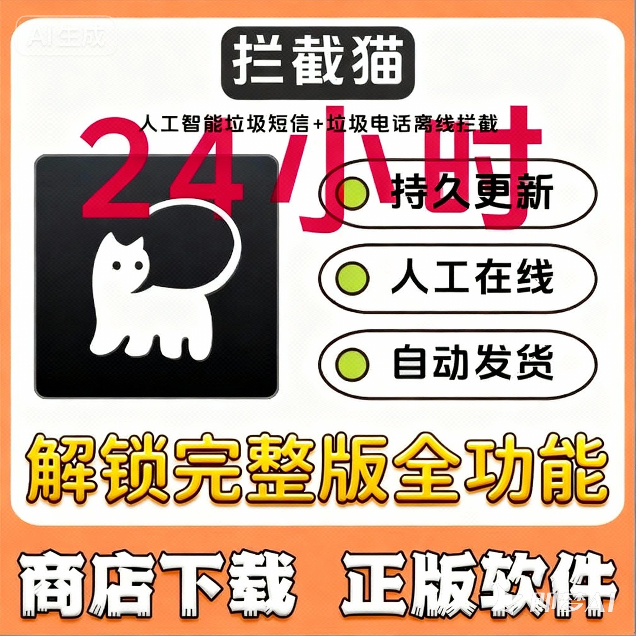 拦截猫-垃圾短信电话拦截解锁完整版苹果专用工具_手机游戏_淘宝游戏网