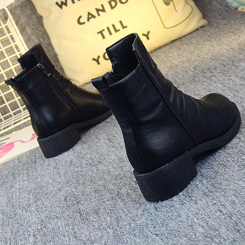 Spring 2019 new womens boots side zip black cotton shoes Harajuku Han version of the net red locomotive boots tide boots