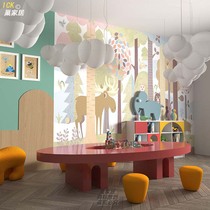 Original childrens classrooms solid wood creative tables and chairs set kindergarten training institutions teaching and training center tables and stools customized
