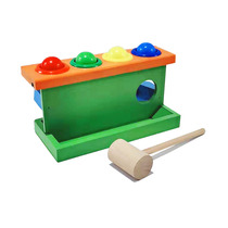 Four-ball hammer box 1-3-year-old baby early education Monteshi teaching aids knock ball double-layer knock table