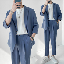 2021 summer thin fashion micro loose suit suit solid color trend Simple micro wide small suit two-piece suit men